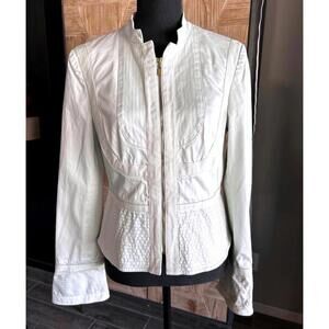 Eccoci Womens Jacket Sz 10 Soft White Zip Up Stitching Design Career
